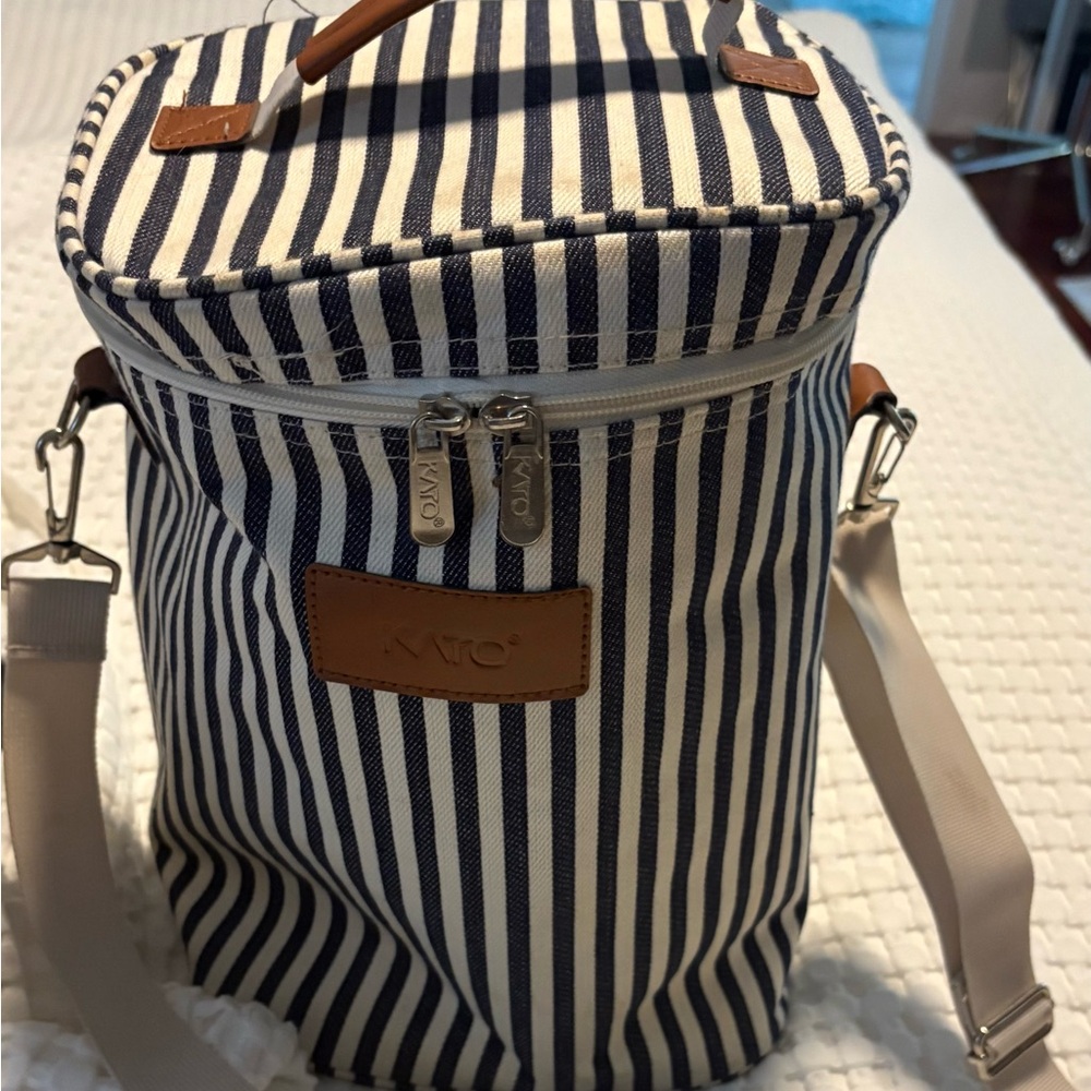 Blue and White Striped Wine Travel Bag